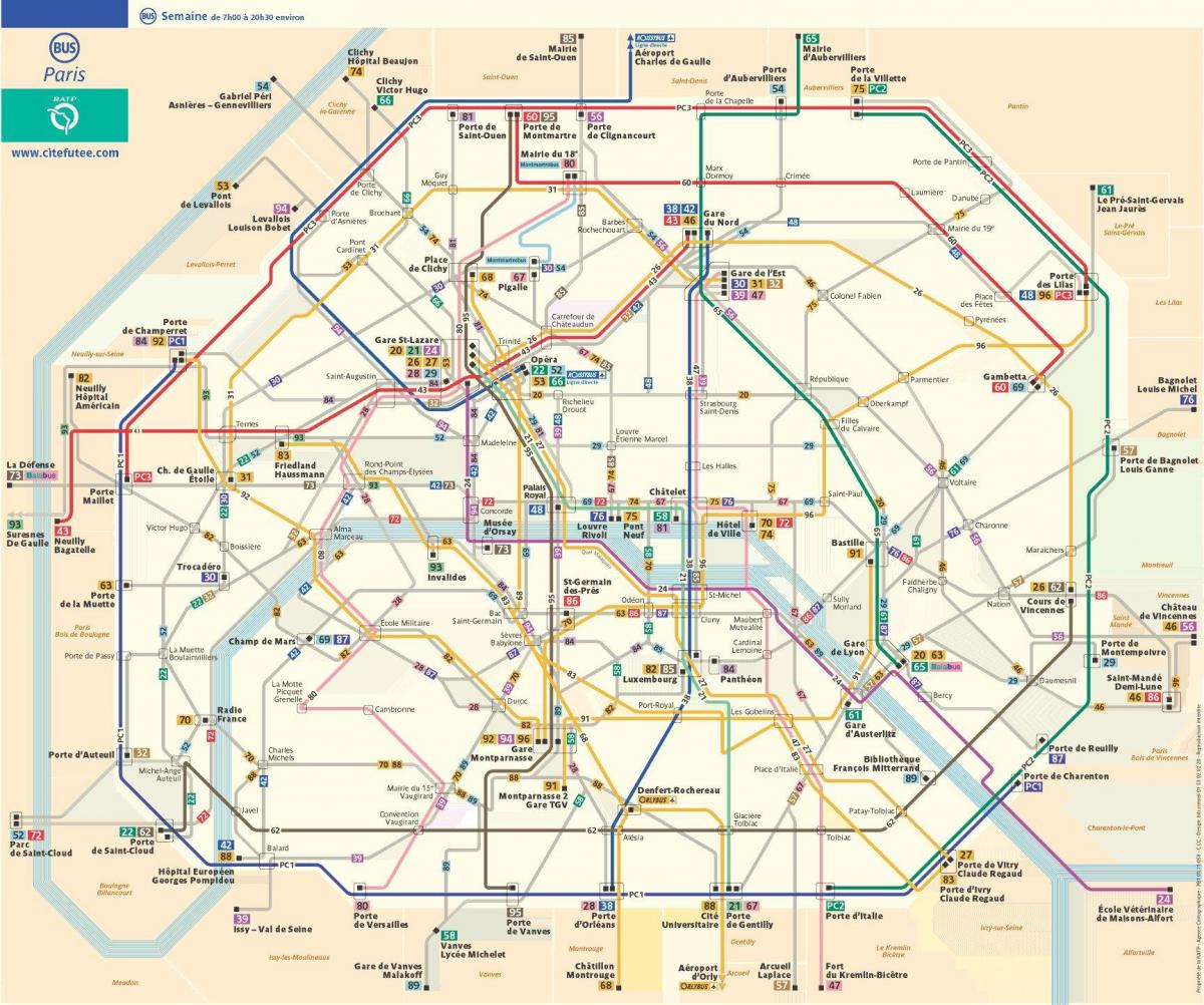 Pariz Karta Autobusnih Linija - Pariz Autobus Karta S Ulicama (Ile-de ...